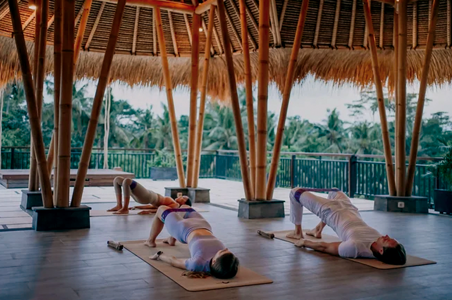 Yoga shala for daily group yoga at a luxury couples retreat in Ubud Bali
