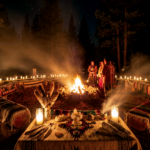 Sacred ceremony space with fire circle and altar at first shamanic retreat