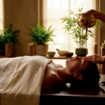 Shirodhara Panchakarma treatment with warm oil being poured on forehead